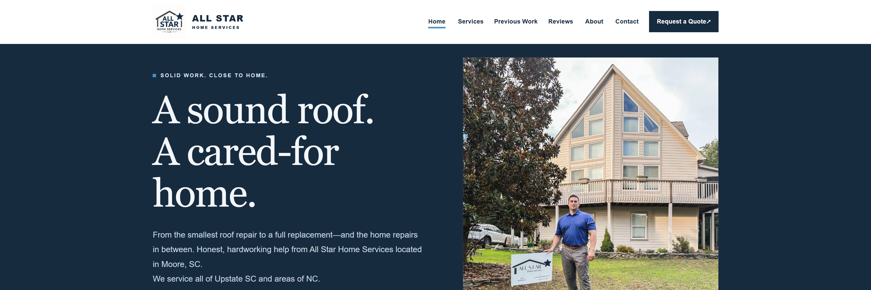 Desktop view of the All Star Home Services website